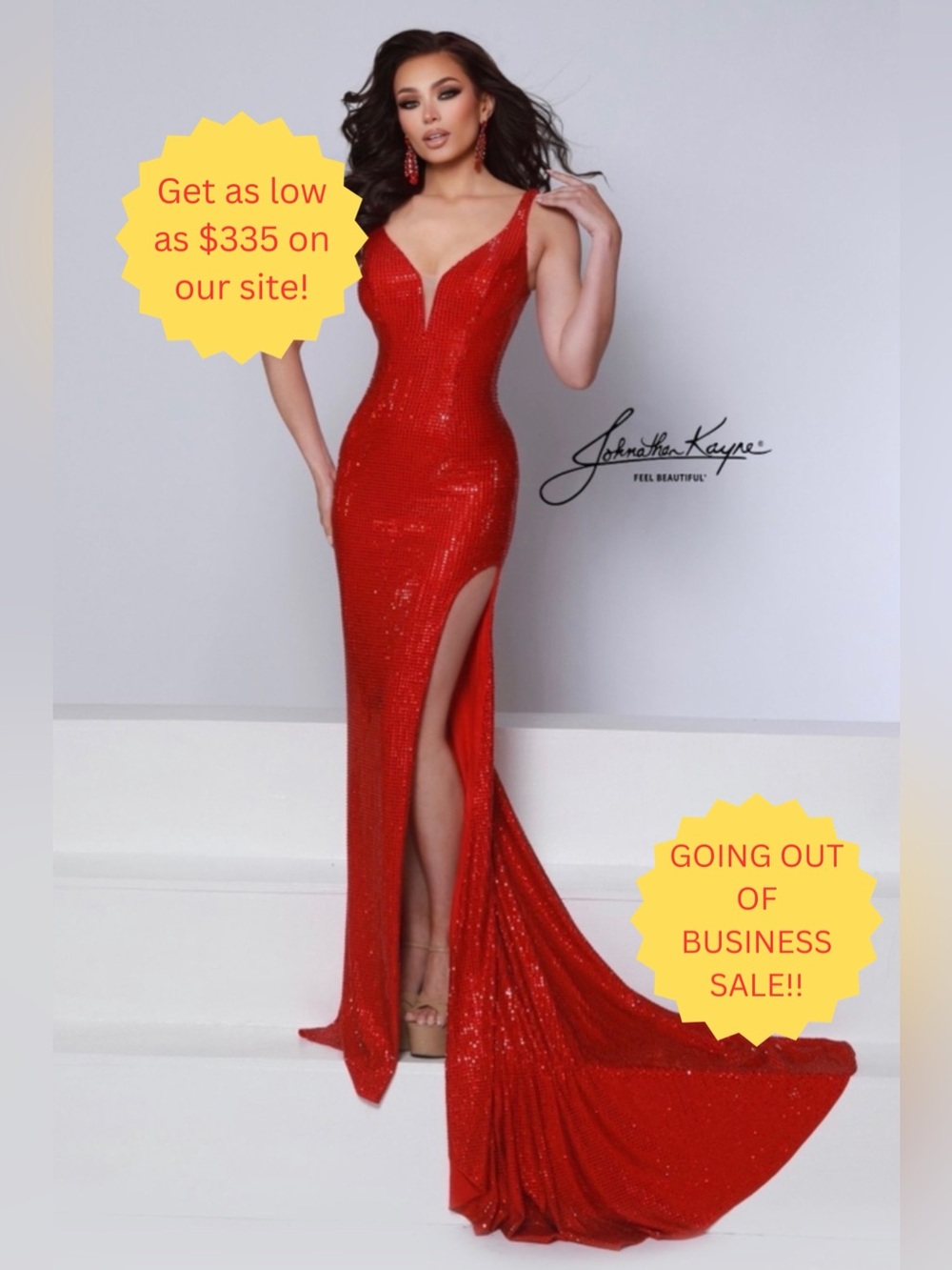 Johnathan Kayne Sparkling Red Prom Gown